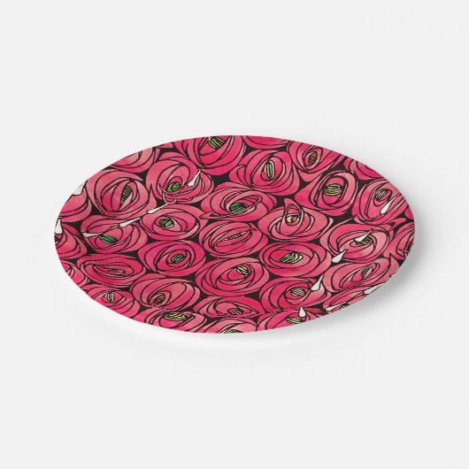 Assiettes En Carton Graphique rose Art Nouveau Rennie Macintosh (Angle)