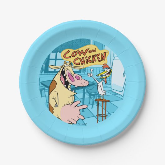 Assiettes En Carton Graphique souriant de vache et de poulet (Devant)
