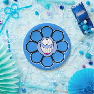 Assiettes En Carton Graphiques Fou Vis Bleu Fleur Heureux