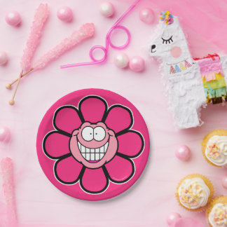 Assiettes En Carton Graphismes de fleur heureux rose Screwball