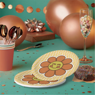 Assiettes En Carton Graphismes Orange Fleur Joyeuse Vis Screwball