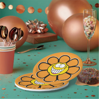 Assiettes En Carton Graphismes Orange Happy Flower Screwball
