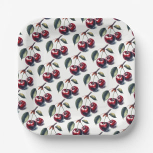 Assiettes En Carton Grappes de Cerises Charmantes