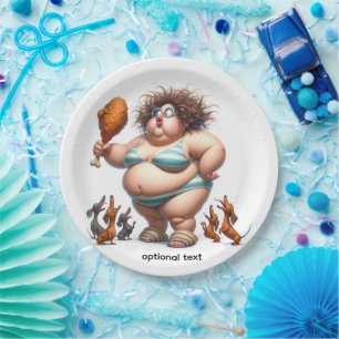 Assiettes En Carton Gras Animé fille manger ami poulet
