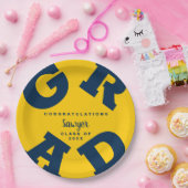 Assiettes En Carton Gras Bleu GRAD sur Jaune Graduation (Fête)