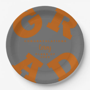 Assiettes En Carton Gras GRAD Burnt Orange sur Grey Graduation
