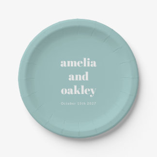 Assiettes En Carton Gras Minimaliste Aqua Blue Retro Mariage personnal