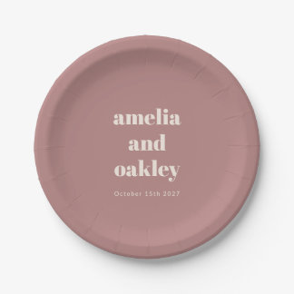 Assiettes En Carton Gras minimaliste Dusty Rose Retro Mariage personna