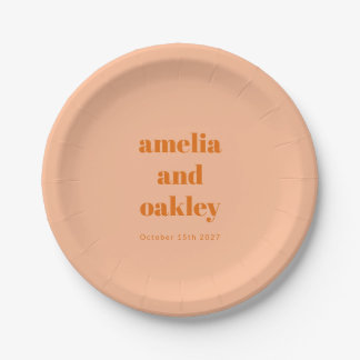 Assiettes En Carton Gras Minimaliste Pêche Orange Retro Mariage person