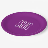 Assiettes En Carton Gras moderne 3 initiales Monogramme | Blanc et pou (Angle)