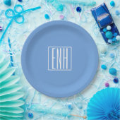 Assiettes En Carton Gras moderne 3 initiales Monogramme | Bleu doux (Fête)