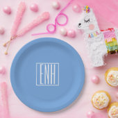 Assiettes En Carton Gras moderne 3 initiales Monogramme | Bleu doux (Fête)
