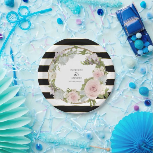 Assiettes En Carton Gras Romantique Rose Floral Wreath Main Peint Art (Fête)