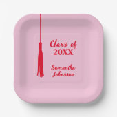 Assiettes En Carton Gras Rose & Rouge Tassel Graduation personnalisée (Recto)