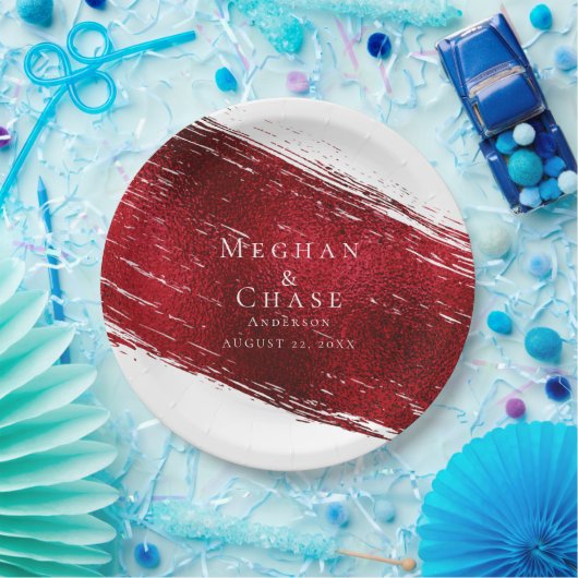 Assiettes En Carton Gras rouge Faux Paint Stroke (Fête)