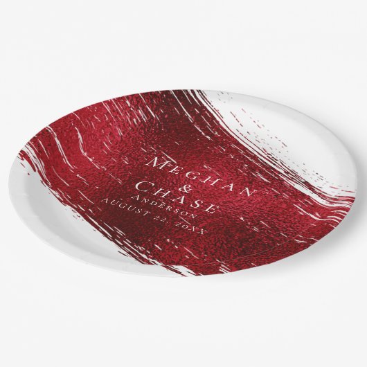 Assiettes En Carton Gras rouge Faux Paint Stroke (Angle)