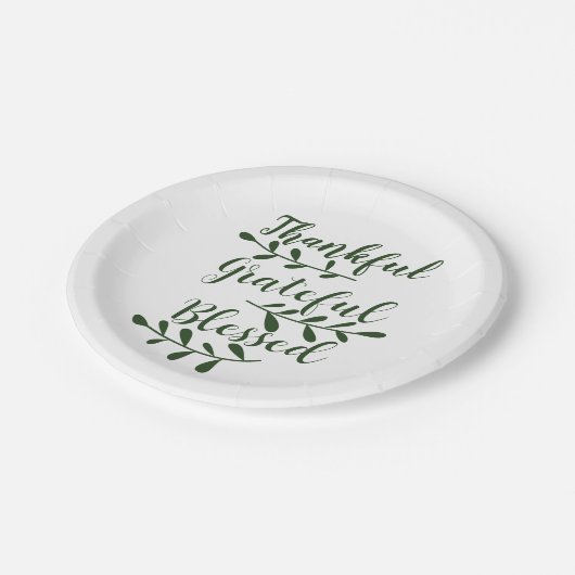 Assiettes En Carton Grateful Bienheureux vert foncé script moderne (Angle)