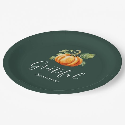 Assiettes En Carton Grateful Thanksgiving Citrouille Personnalisé (Angle)