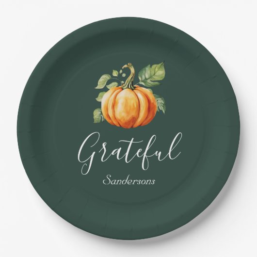 Assiettes En Carton Grateful Thanksgiving Citrouille Personnalisé (Devant)
