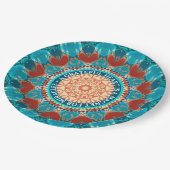 Assiettes En Carton Gratitude Aqua Turquoise Mandala Devis personnalis (Angle)