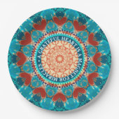 Assiettes En Carton Gratitude Aqua Turquoise Mandala Devis personnalis (Devant)