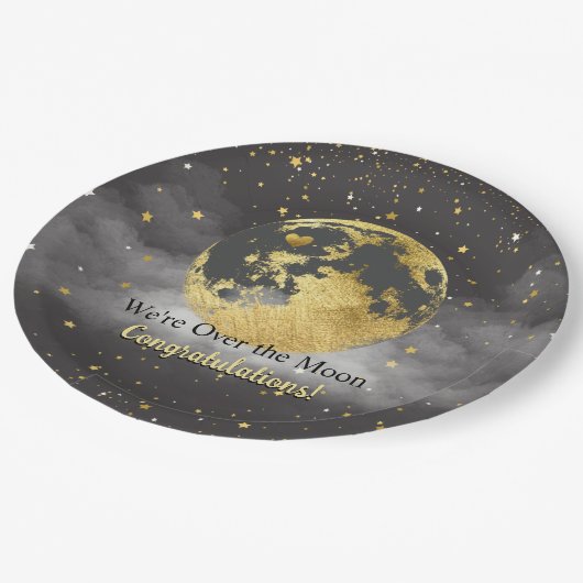 Assiettes En Carton Gray and Gold Over the Moon Félicitations (Angle)