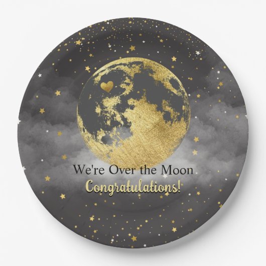 Assiettes En Carton Gray and Gold Over the Moon Félicitations (Devant)