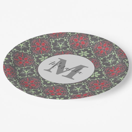 Assiettes En Carton Gray Nordic Flocon de neige Motif Monogramme d'hiv (Angle)