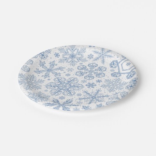 Assiettes En Carton Gray Snowflakes on off white (Angle)
