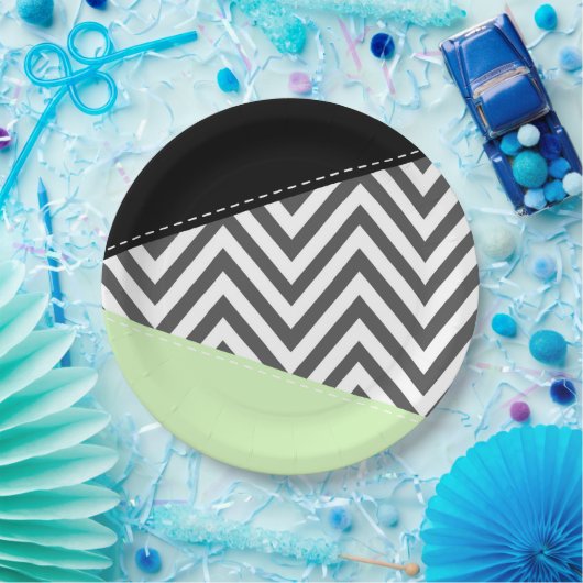 Assiettes En Carton Gray Zigzag, Gray Chevron, Zigzag Pattern, Mint (Fête)