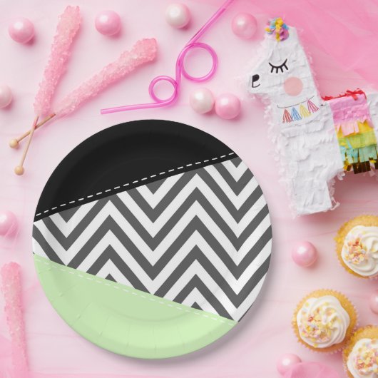 Assiettes En Carton Gray Zigzag, Gray Chevron, Zigzag Pattern, Mint (Fête)