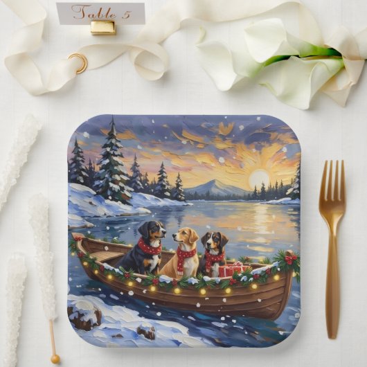 Assiettes En Carton Greater Swiss Mountain Dog Christmas Boat Holiday (Mariage)
