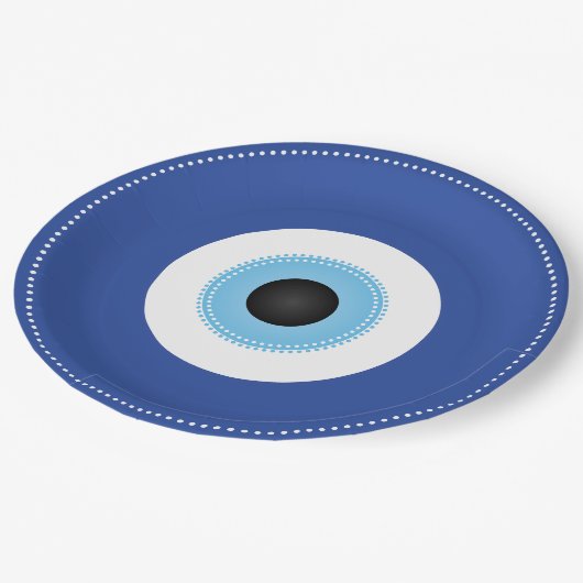 Assiettes En Carton Grec Mal Eye Bleu (Angle)