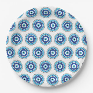 Assiettes En Carton Grec Mal Eye Bleu