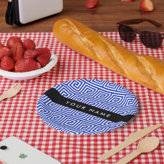 Assiettes En Carton Grec Meander Key Blue, Votre Nom, Personnaliser (Pique-nique)