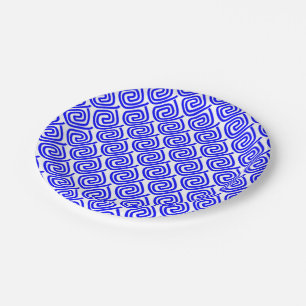 Assiettes En Carton Grec traditionnel Bleu Blanc Meander Motif furet