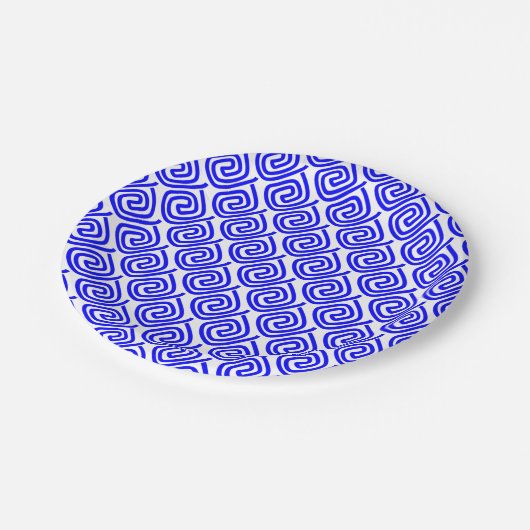 Assiettes En Carton Grec traditionnel Bleu Blanc Meander Motif furet (Angle)