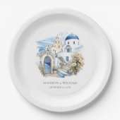 Assiettes En Carton Grèce Aquarelle Personnalisée Minimale Mariage (Devant)