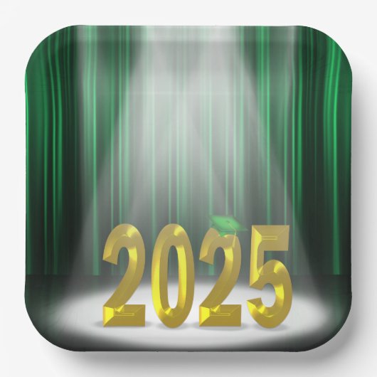 Assiettes En Carton Green and Gold 2025 Graduation en vedette (Recto)