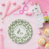 Assiettes En Carton Green And White Bunny Pattern Happy Easter (Fête)