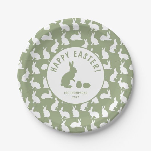 Assiettes En Carton Green And White Bunny Pattern Happy Easter (Devant)