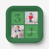Assiettes En Carton Green Birthday Photo Collage Parti personnalisé (Recto)