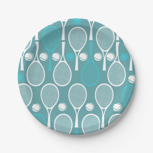 Assiettes En Carton Green Blue Tennis Racket Joueur Motif Anniversaire (Devant)