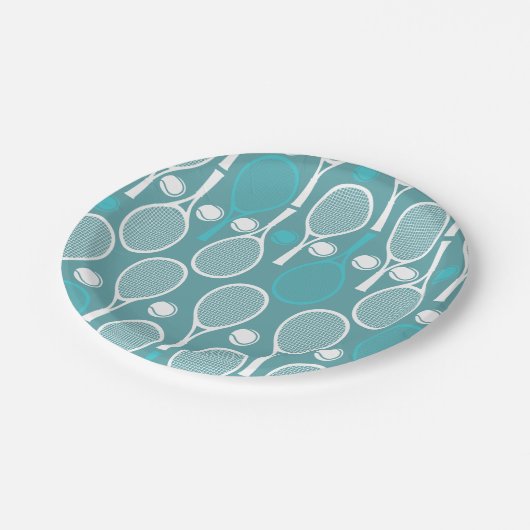 Assiettes En Carton Green Blue Tennis Racket Joueur Motif Anniversaire (Angle)