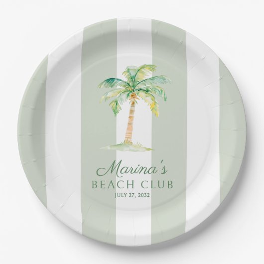 Assiettes En Carton Green Cabana Stripes Palm Beach Club Birthday (Devant)
