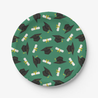 Assiettes En Carton Green Caps Diplomas Pattern Graduation Party
