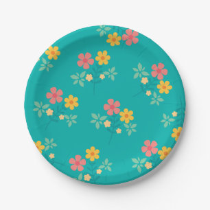 Assiettes En Carton Green Daisy Bouquet Vintage Motif