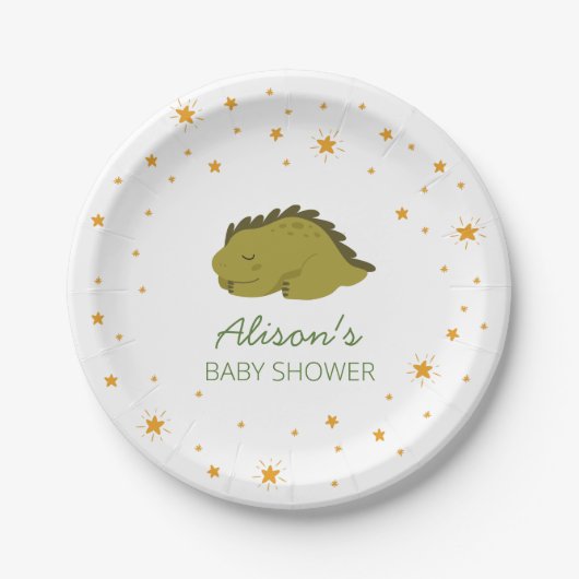 Assiettes En Carton Green Dinosaur Twinkle Star Baby shower Party (Devant)