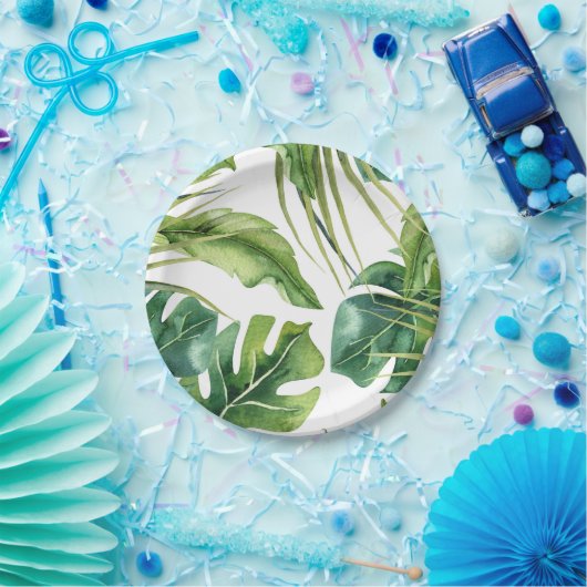 Assiettes En Carton Green Elegant Tropical Summer Palm Feuille Mariage (Fête)