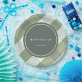 Assiettes En Carton Green En vichy Plaid Gold Noël (Fête)